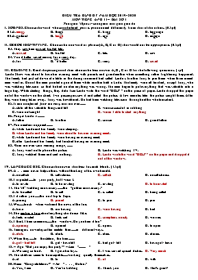 Đề kiểm tra định kỳ môn Tiếng Anh Lớp 11 - Bài số 1 - Năm học 2019-2020 (Có đáp án)